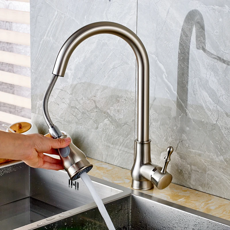 Uythner Modern Faucet Luxury Brass Gold Kitchen Faucet Rotatable Mixer Tap Single Sharp Handle Single Hole Hot&Cold Water