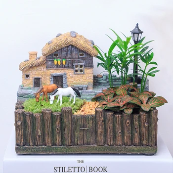 Resin Grass House Flower Bed Succulent Plant Pots Decorative Planter Bonsai Box With Light - Grasse Cabin Flower Pot 
Resin Grass House Flower Bed Succulent Plant Pots Decorative Planter Bonsai Box With Light - Grasse Cabin Flower Pot