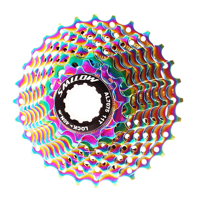 SMLLOW MTB Colorful Cassette Freewheel 9 Speed 11-13-15-17-19-21-23-25-28T Chrome-Molybdenum Steel Flywheel Rainbow Chain Parts 
SMLLOW MTB Colorful Cassette Freewheel 9 Speed 11-13-15-17-19-21-23-25-28T Chrome-Molybdenum Steel Flywheel Rainbow Chain Parts