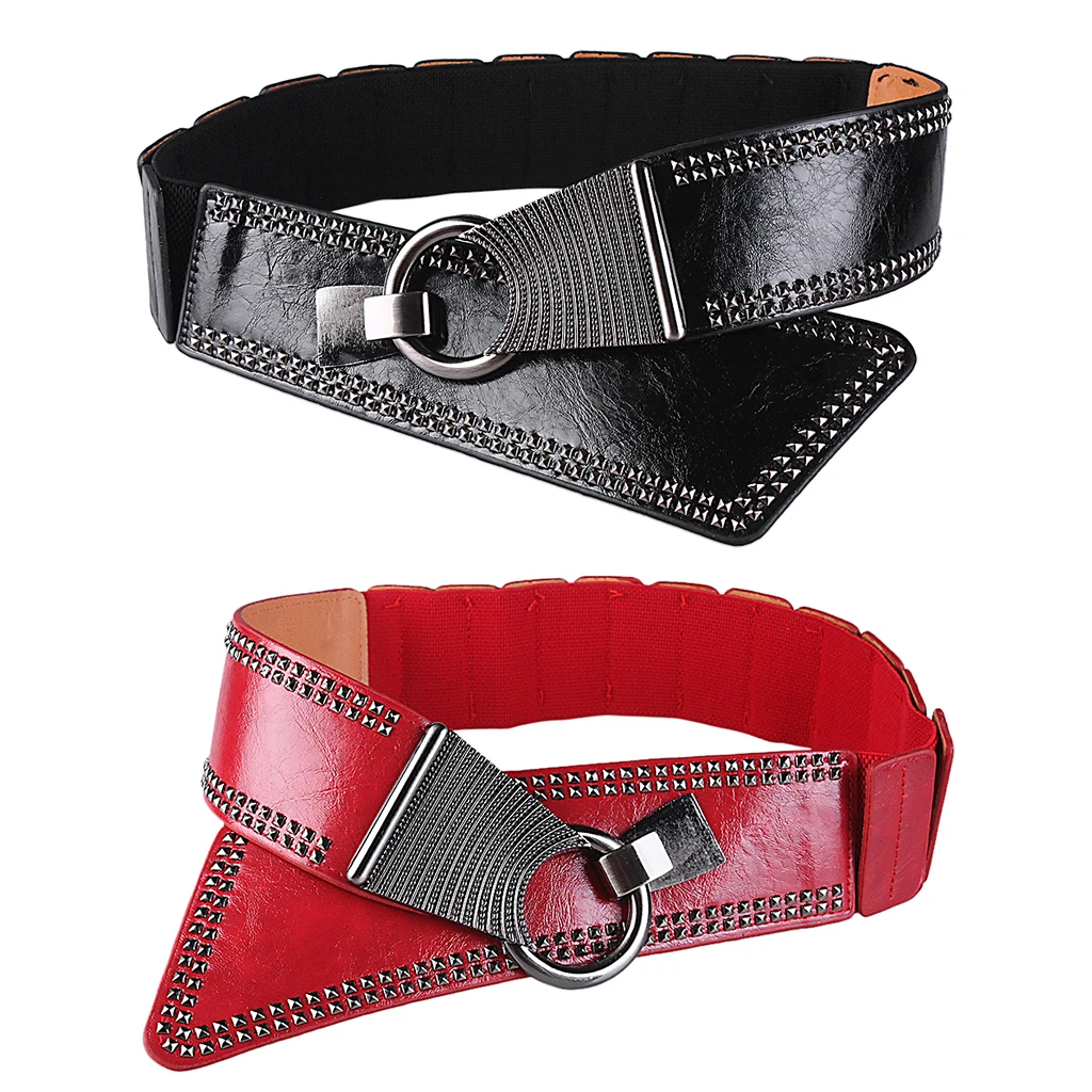 Women's Adjustable Punk Waist Belt Wide Elastic Waistband with Rivets Studs Women's Adjustable Punk Waist Belt Wide Elastic Waistband with Rivets Studs