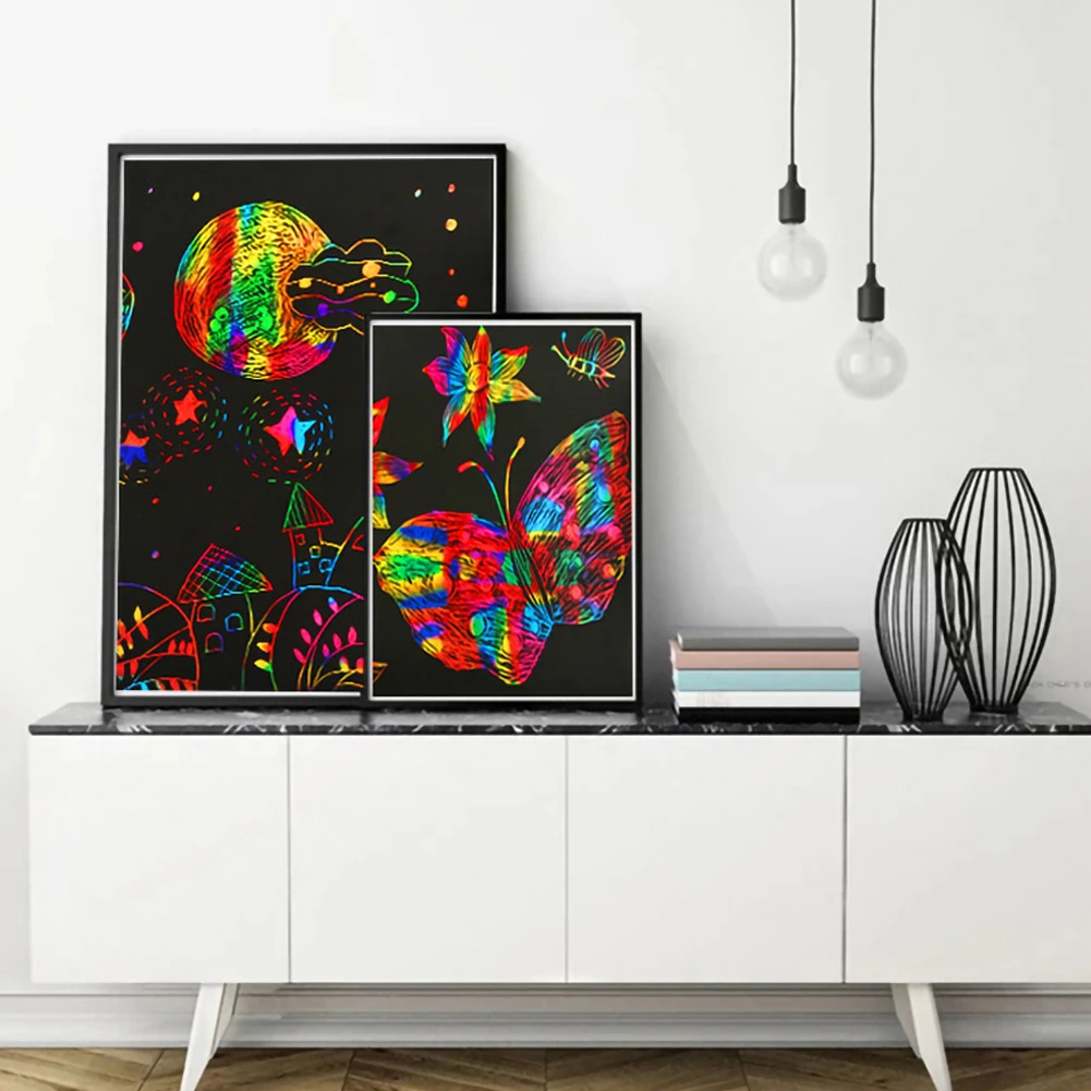 50 Sheets Scratch DIY Art Crafts for Kids Black Paper Magic Rainbow Painting Boards with Stylus Drawing Gift for Children
50 Sheets Scratch DIY Art Crafts for Kids Black Paper Magic Rainbow Painting Boards with Stylus Drawing Gift for Children