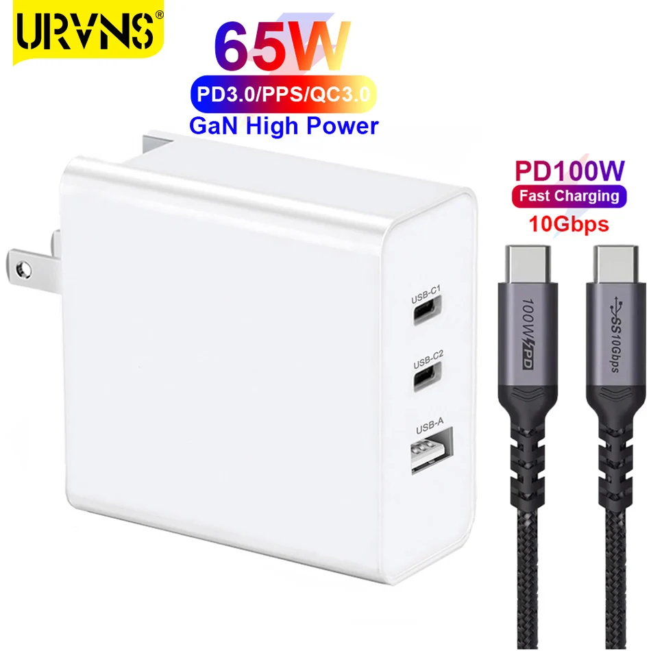 URVNS 3 Port 65W GaN USB C Fast Charger QC 4.0 3.0 Type C PD USB Quick Charger For Macbook Pro iPad iPhone Samsung Xiaomi Tablet
URVNS 3 Port 65W GaN USB C Fast Charger QC 4.0 3.0 Type C PD USB Quick Charger For Macbook Pro iPad iPhone Samsung Xiaomi Tablet