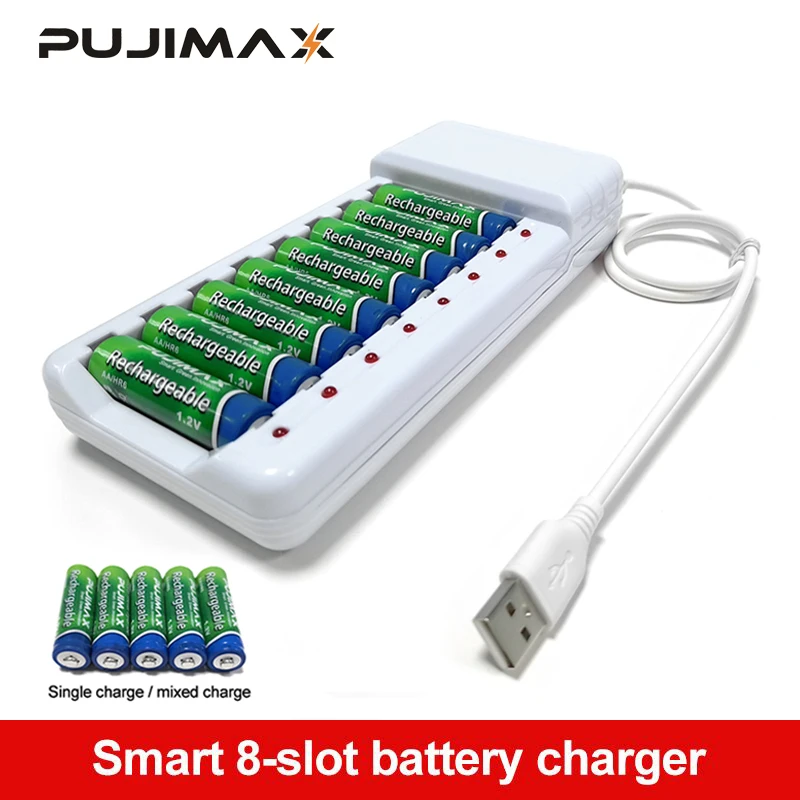 Зарядное устройство PUJIMAX для аккумуляторов 8 слотов с функцией быстрой зарядки и