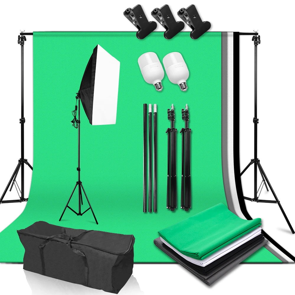 Photography Background Frame Support Softbox Lighting Kit Photo Studio Equipment Accessories 4Pcs Backdrop Cloth 2m Tripod Stand
Photography Background Frame Support Softbox Lighting Kit Photo Studio Equipment Accessories 4Pcs Backdrop Cloth 2m Tripod Stand