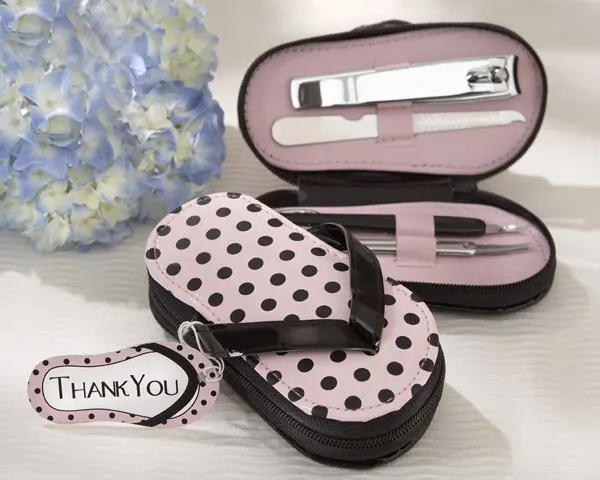 

(15 Sets/Lot) Wedding and Party gift for guests of Pink Polka Flip Flop Pedicure Set and Nail Clipper Bridal Shower favors