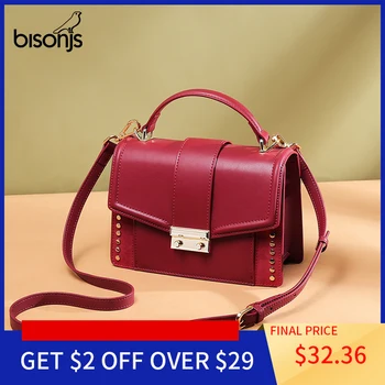 BISONJS Genuine Leather Women Bag 2020 New luxury Handbags Women Bags Rivet Designer Ladies Fashion Shoulder Crossbody Bag B1906
BISONJS Genuine Leather Women Bag 2020 New luxury Handbags Women Bags Rivet Designer Ladies Fashion Shoulder Crossbody Bag B1906