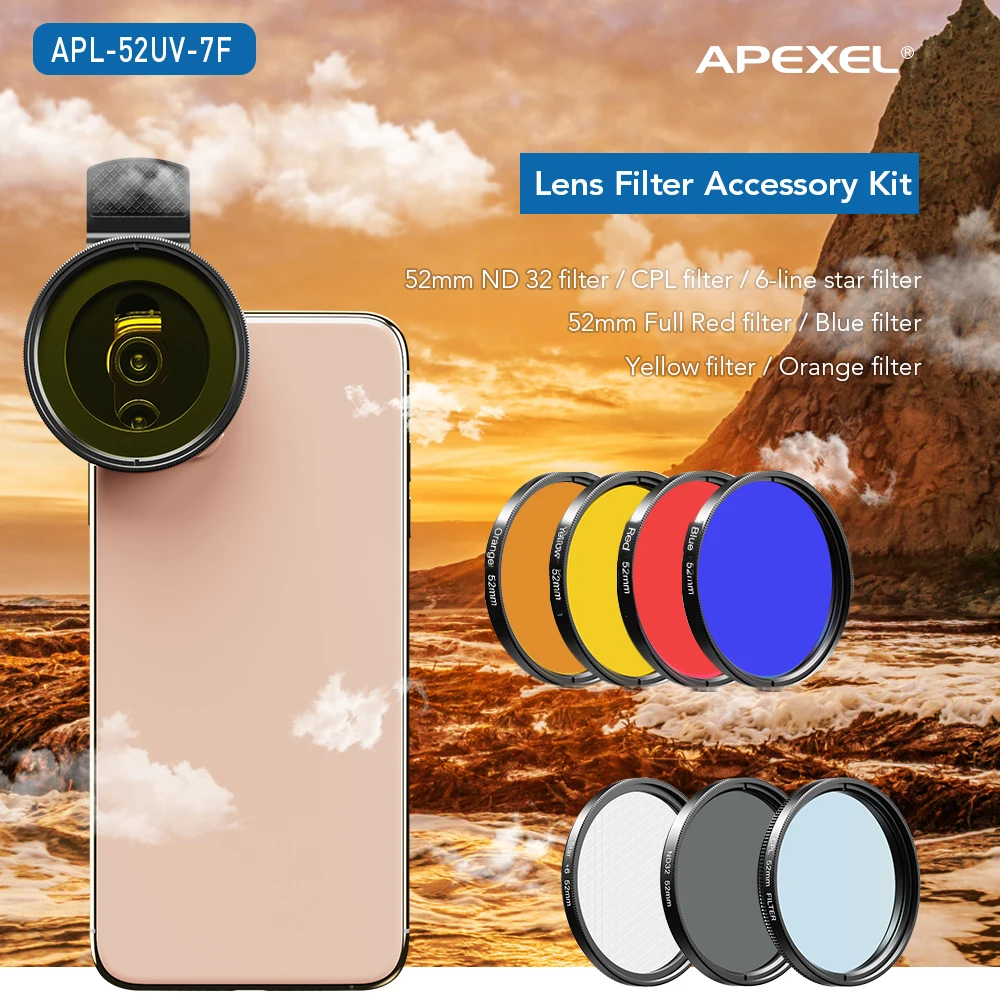 APEXEL 52 мм 7 в 1 полный комплект фильтров для объектива ND CPL Star полный красный желтый цветной фильтр для объектива камеры для Canon всех смартфонов
APEXEL 52 мм 7 в 1 полный комплект фильтров для объектива ND CPL Star полный красный желтый цветной фильтр для объектива камеры для Canon всех смартфонов