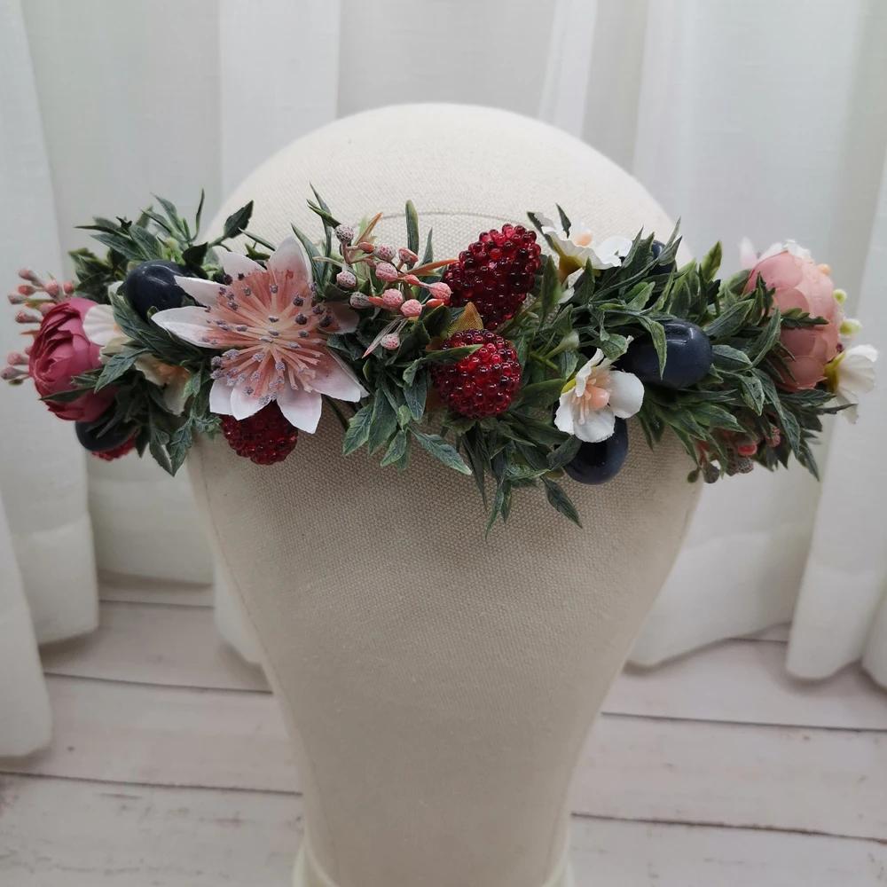 

Fruits Flowers Crown Festival Headband Women Hair Accessories Headdress Bridesmaid Girl Floral Garland Wedding Floral Headwear