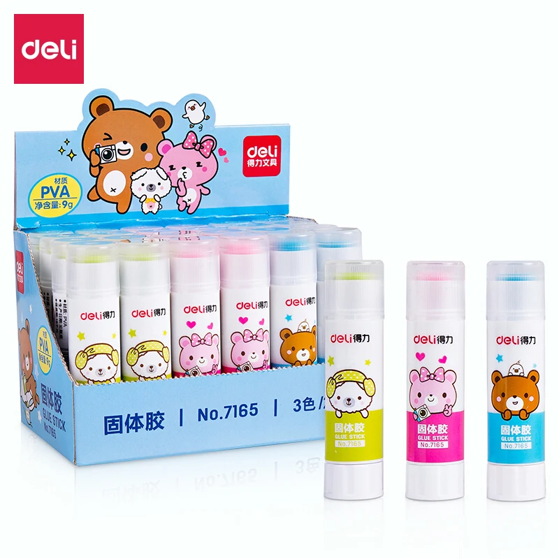 Deli 9g color PVA environmentally friendly solid glue smeared color glue stick 24pcs/Box
Deli 9g color PVA environmentally friendly solid glue smeared color glue stick 24pcs/Box