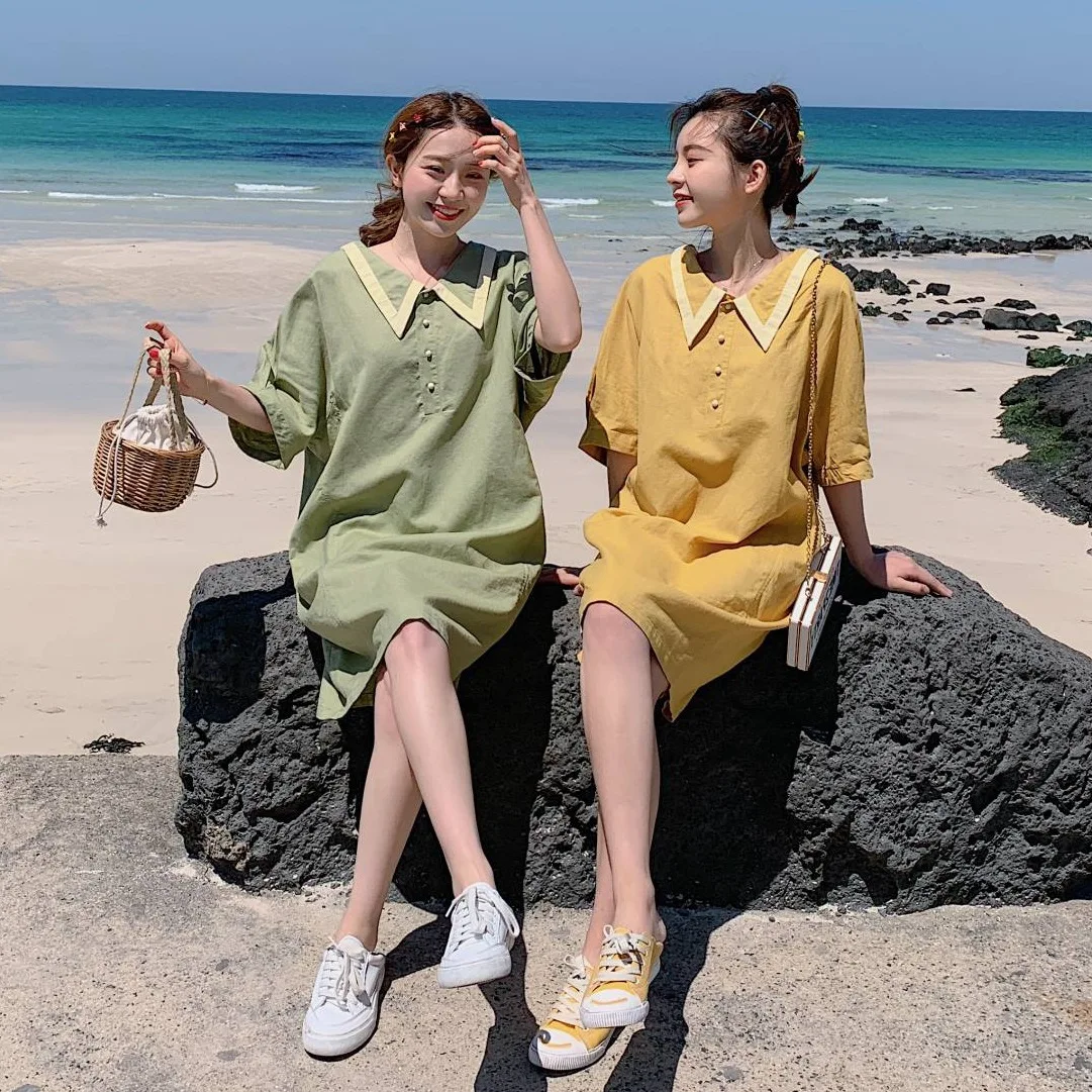 Photo Shoot CHIC Smell GIRL'S Cotton Linen Yellow Mid-length Mixed Colors Navy Collar Single Breasted Loose Doll Dress
Photo Shoot CHIC Smell GIRL'S Cotton Linen Yellow Mid-length Mixed Colors Navy Collar Single Breasted Loose Doll Dress