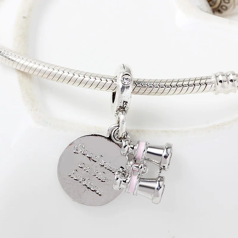 New Original Alloy Bead Heart Binoculars Dangle Charm Fit Bracelet Necklace DIY Women Jewelry