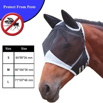 

Detachable Horse Fly Mask Face Head Ear Cover Horse Riding Equipment Racing Equestrian Fly Bonnet Met Anti-mosquito Maks