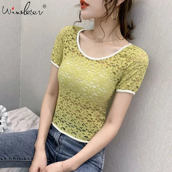 Summer Korean Clothes T-shirt Vintage Sexy O-Neck Lace Women Tops Ropa Mujer With Chest Wrap Shirt Short Sleeve Tees 2020 T06412 
Summer Korean Clothes T-shirt Vintage Sexy O-Neck Lace Women Tops Ropa Mujer With Chest Wrap Shirt Short Sleeve Tees 2020 T06412