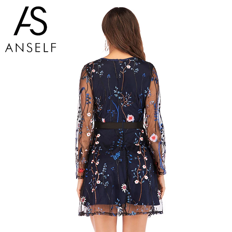 Женское платье с цветочной вышивкой Anself прозрачное Сетчатое Летнее мини