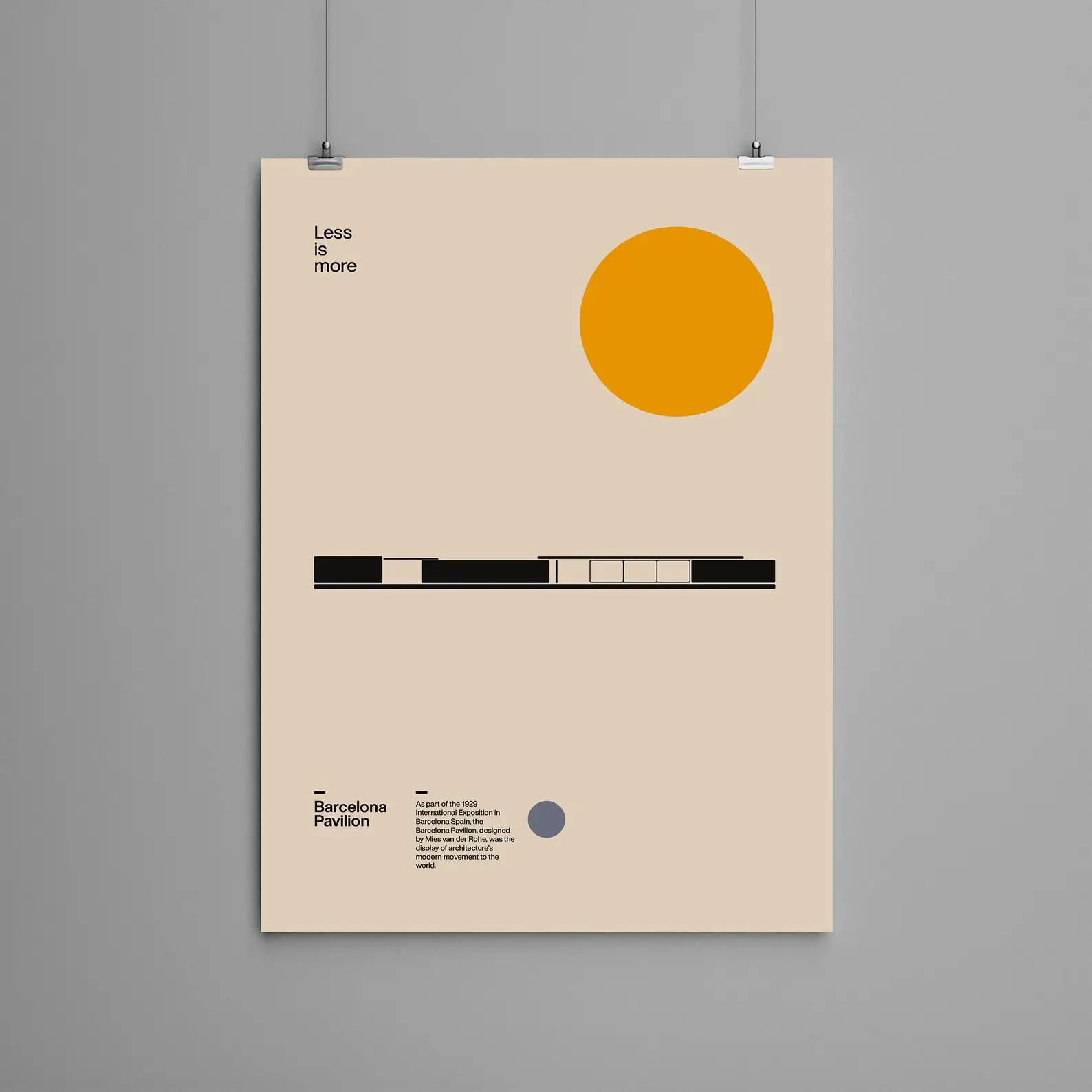 Плакат Барселона павильон лудпариков риэс ван дер рохэ минималистичный дизайн