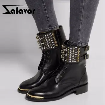 ZALAVOR Women Ankle Boots Crystal Buckle Punk Rivets Motorcycle Boots Round Toe Autumn Winter Women Footwear Plus Size 34-46
ZALAVOR Women Ankle Boots Crystal Buckle Punk Rivets Motorcycle Boots Round Toe Autumn Winter Women Footwear Plus Size 34-46