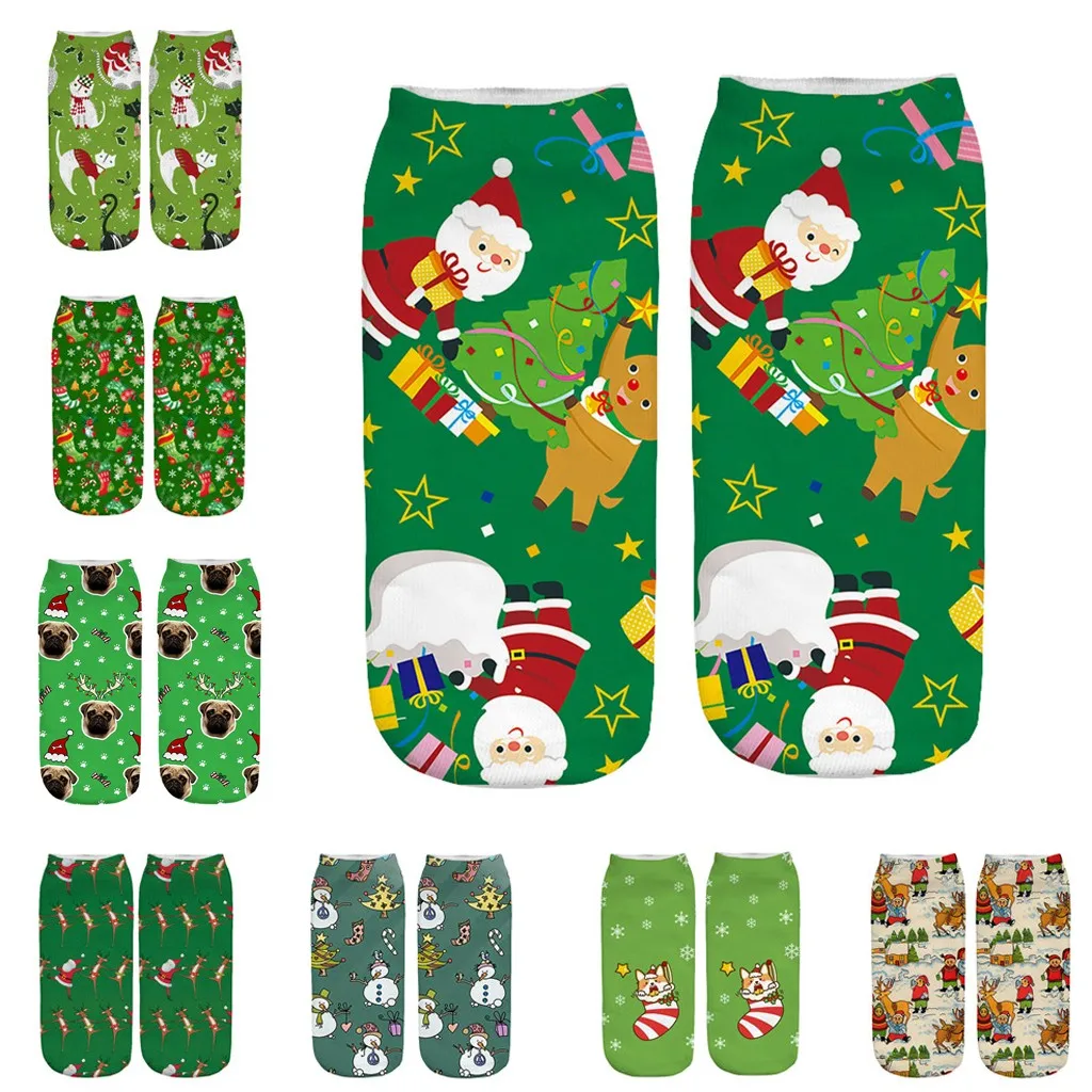 2019 рождественские носки с Санта Клаусом женские хлопковые короткие зимние