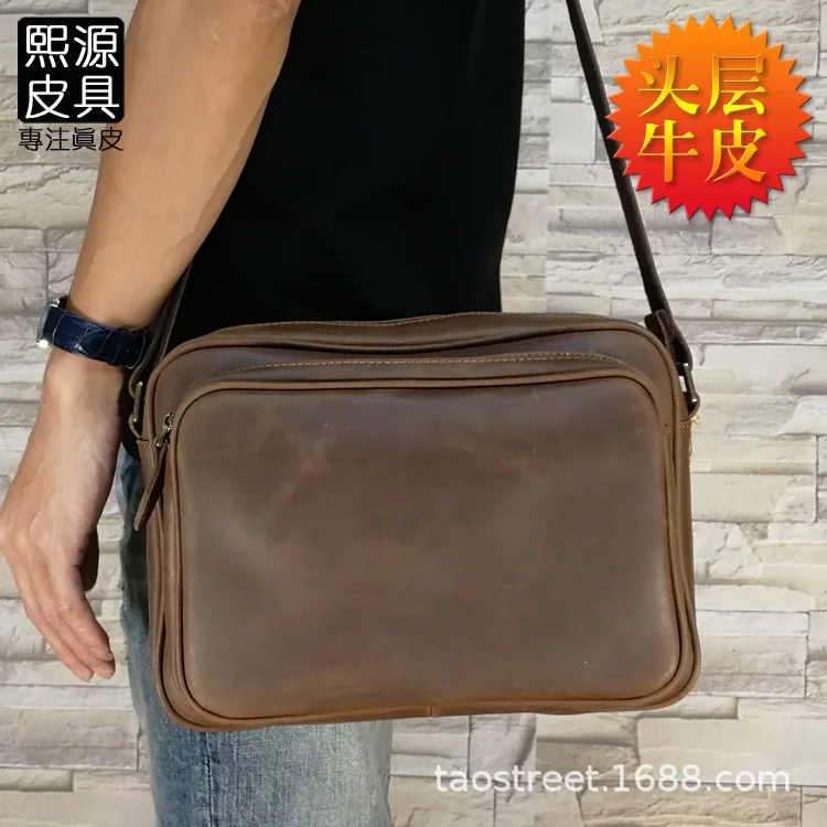 Guangzhou Genuine Leather Men's Full-grain Leather Retro Cool Horse Leather Simple Casual Shoulder Bag Shoulder Bag 
Guangzhou Genuine Leather Men's Full-grain Leather Retro Cool Horse Leather Simple Casual Shoulder Bag Shoulder Bag