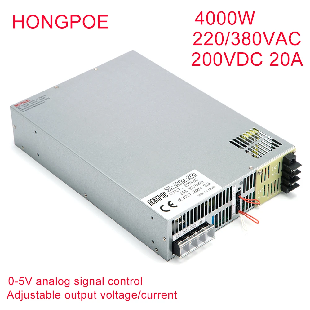 

4000W 200V Power Supply 0-200V Adjustable Power Supply 0-5V Analog Signal Control 220V 380 AC-DC 200V 20A High-power Transformer