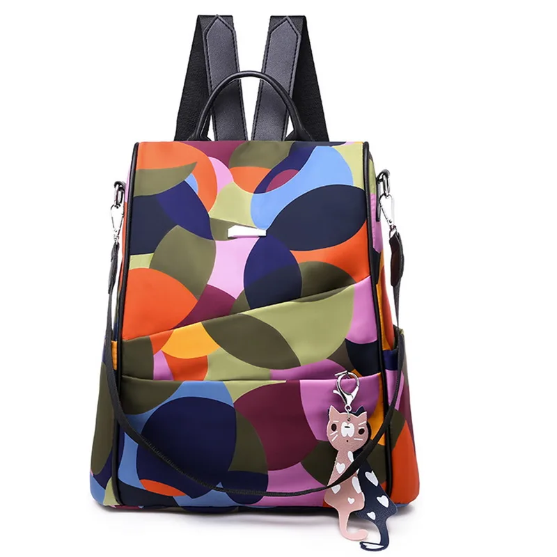 tela Oxford, Mochila con estampado de plumas Anti-thief para mujer tela Oxford, Mochila con estampado de plumas Anti-thief para mujer