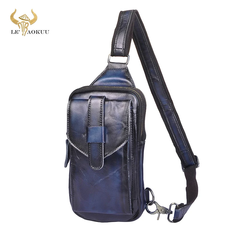 Дорожный рюкзак из натуральной кожи для мужчин модная синяя забавная нагрудная
