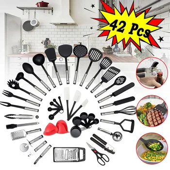 42PCS Kitchen Utensil Set Cooking Utensils Nylon and Stainless Steel Utensil Set Non-stick Spatula Set Home Cooking Tools Kit
42PCS Kitchen Utensil Set Cooking Utensils Nylon and Stainless Steel Utensil Set Non-stick Spatula Set Home Cooking Tools Kit