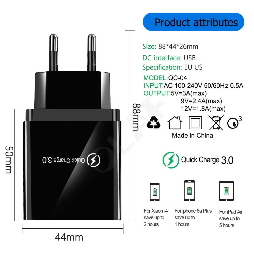 48 Вт быстрое зарядное устройство 3 0 USB для Samsung A50 A30 iPhone 7 8 Xiaomi mi9 Tablet QC настенное US EU