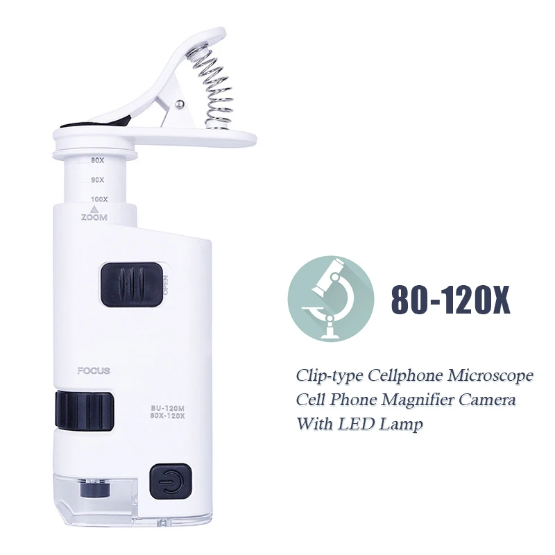 80-120X with LED Lamp Magnifiers Digital Clip-type Cellphone Microscope Universal Cell Phone Loupe Clip Zoom Adjustable
80-120X with LED Lamp Magnifiers Digital Clip-type Cellphone Microscope Universal Cell Phone Loupe Clip Zoom Adjustable