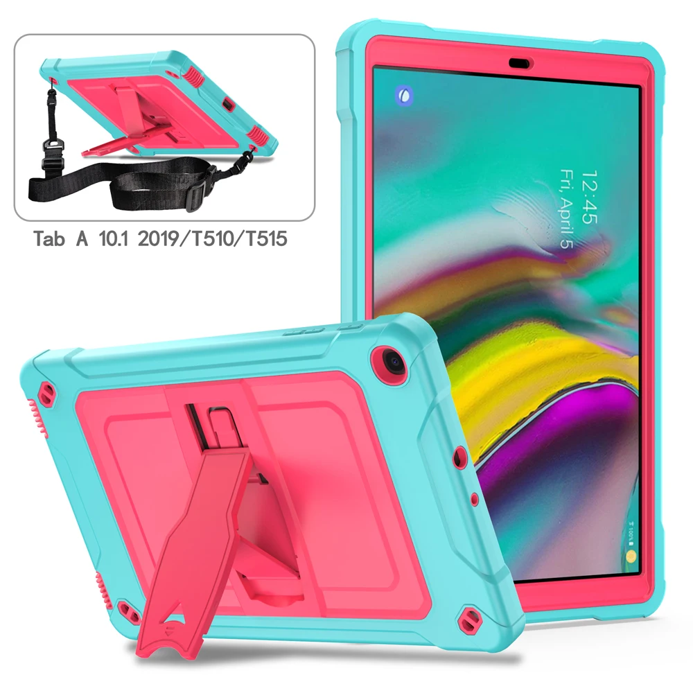 

Shockproof PC Stand Tablet Cover With Shoulder Strap for Samsung Galaxy TabA Tab A 10.1 2019 T515 T510 Case Coque Silicon Funda