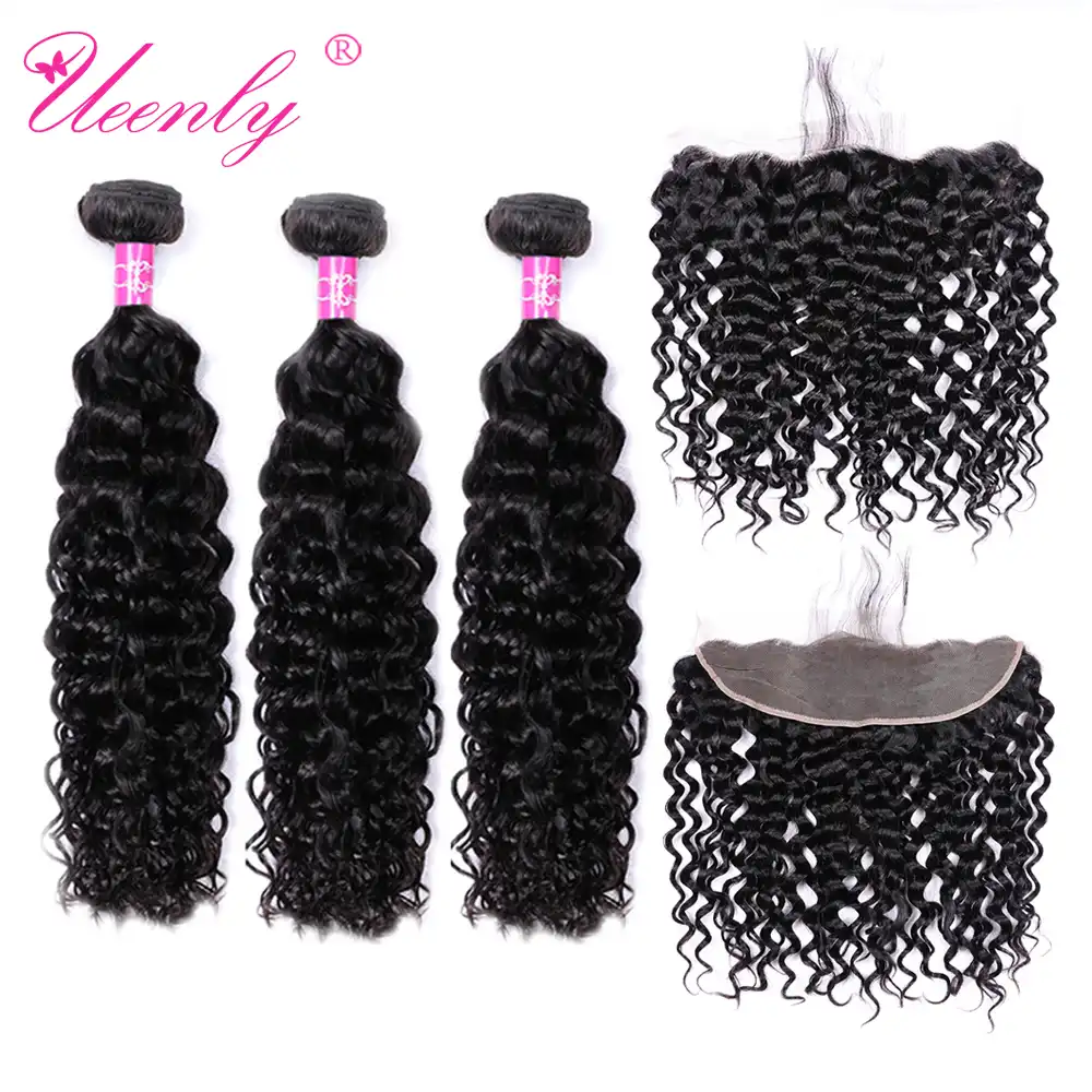 Ueenly Water Wave Bundles With Frontal Remy Hair Lace Frontal With