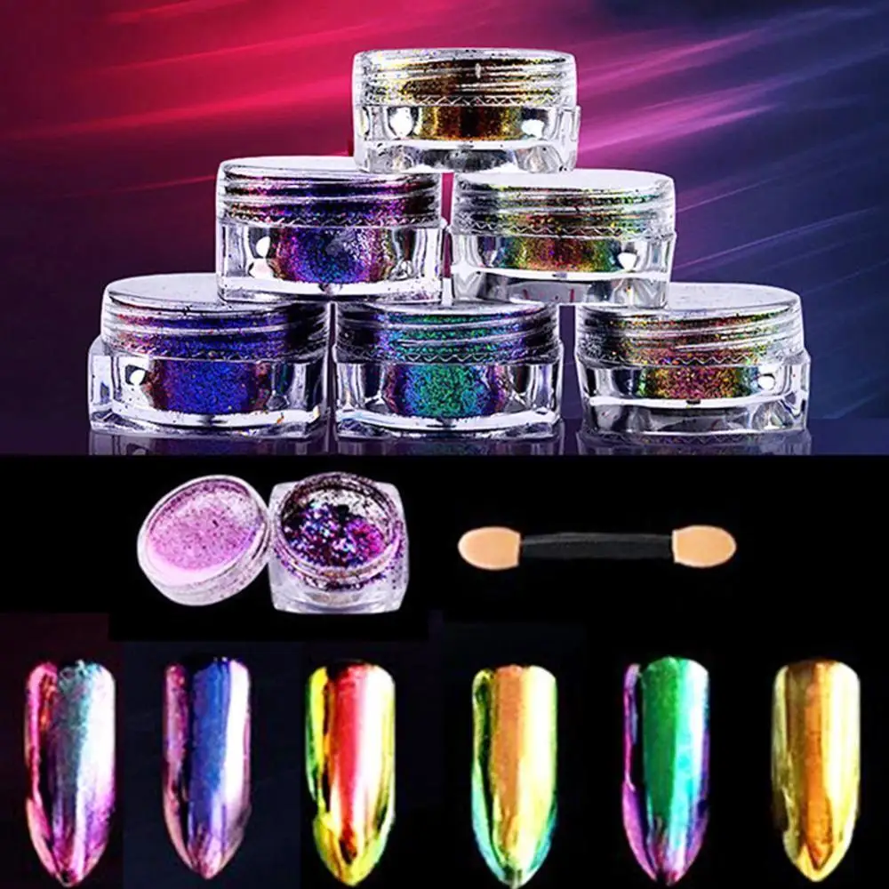 6 Colors Nail Art Chameleon Peacock Holographic Powder Mirror Effect Glitter Laser Dust Chrome Pigment DIY Decoration
6 Colors Nail Art Chameleon Peacock Holographic Powder Mirror Effect Glitter Laser Dust Chrome Pigment DIY Decoration