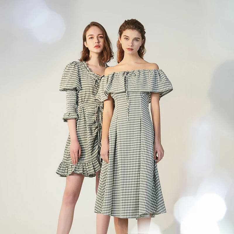 Vintage Women Plaid Strapless Dress Elegant Check Print Lace Up Ruffles Slash Neck Retro Dress Summer Party Vestidos De Festa
Vintage Women Plaid Strapless Dress Elegant Check Print Lace Up Ruffles Slash Neck Retro Dress Summer Party Vestidos De Festa