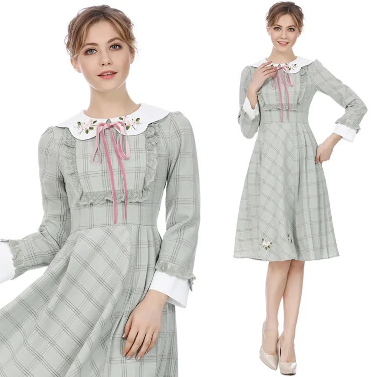 7552 # Autumn And Winter New Hipster GIRL'S Sweet College Style Peter Pan Collar Embroidered Pleated Long-sleeved Dress
7552 # Autumn And Winter New Hipster GIRL'S Sweet College Style Peter Pan Collar Embroidered Pleated Long-sleeved Dress