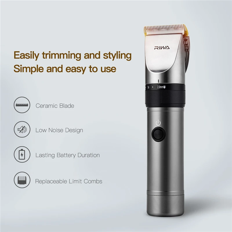 Riwa Professional Rechargeable Hair Clipper Men Electric Hair Trimmer Low Noise Titanium Ceramic Blade Hair Cutting Cutter Kit 4 
Riwa Professional Rechargeable Hair Clipper Men Electric Hair Trimmer Low Noise Titanium Ceramic Blade Hair Cutting Cutter Kit 4