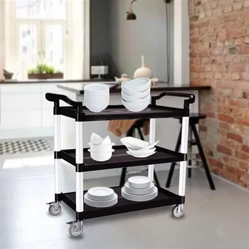 Heavy Duty 3-Shelf Rolling Service / Utility / Push Cart, 330 lbs. Capacity, Black, for Foodservice / Restaurant / Cleaning
Heavy Duty 3-Shelf Rolling Service / Utility / Push Cart, 330 lbs. Capacity, Black, for Foodservice / Restaurant / Cleaning