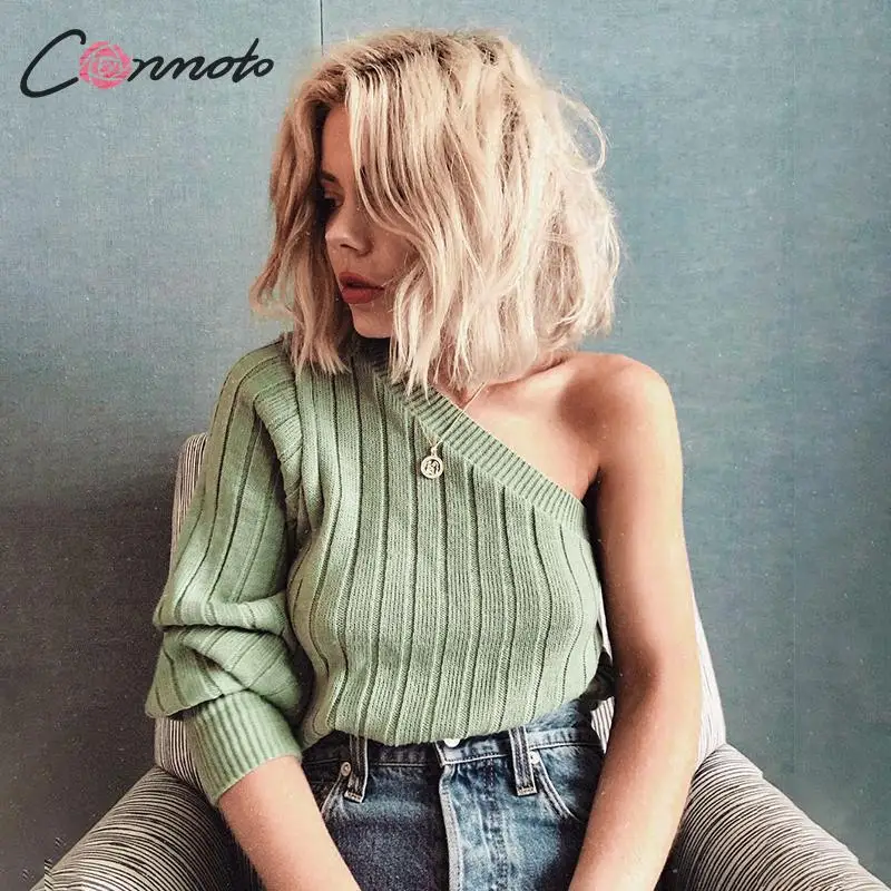 Conmoto Ribbed Sexy One Shoulder Sweaters Autumn Winter 2019 Jumper Pullovers Knitted Sweater Solid Green Female Knitwear Sueter
Conmoto Ribbed Sexy One Shoulder Sweaters Autumn Winter 2019 Jumper Pullovers Knitted Sweater Solid Green Female Knitwear Sueter