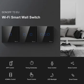 SONOFF T3 T2EU TX Smart Wifi Wall Touch Switch With Border Smart Home 1/2/3 Gang 433 RF/Voice/APP/Touch Control
SONOFF T3 T2EU TX Smart Wifi Wall Touch Switch With Border Smart Home 1/2/3 Gang 433 RF/Voice/APP/Touch Control