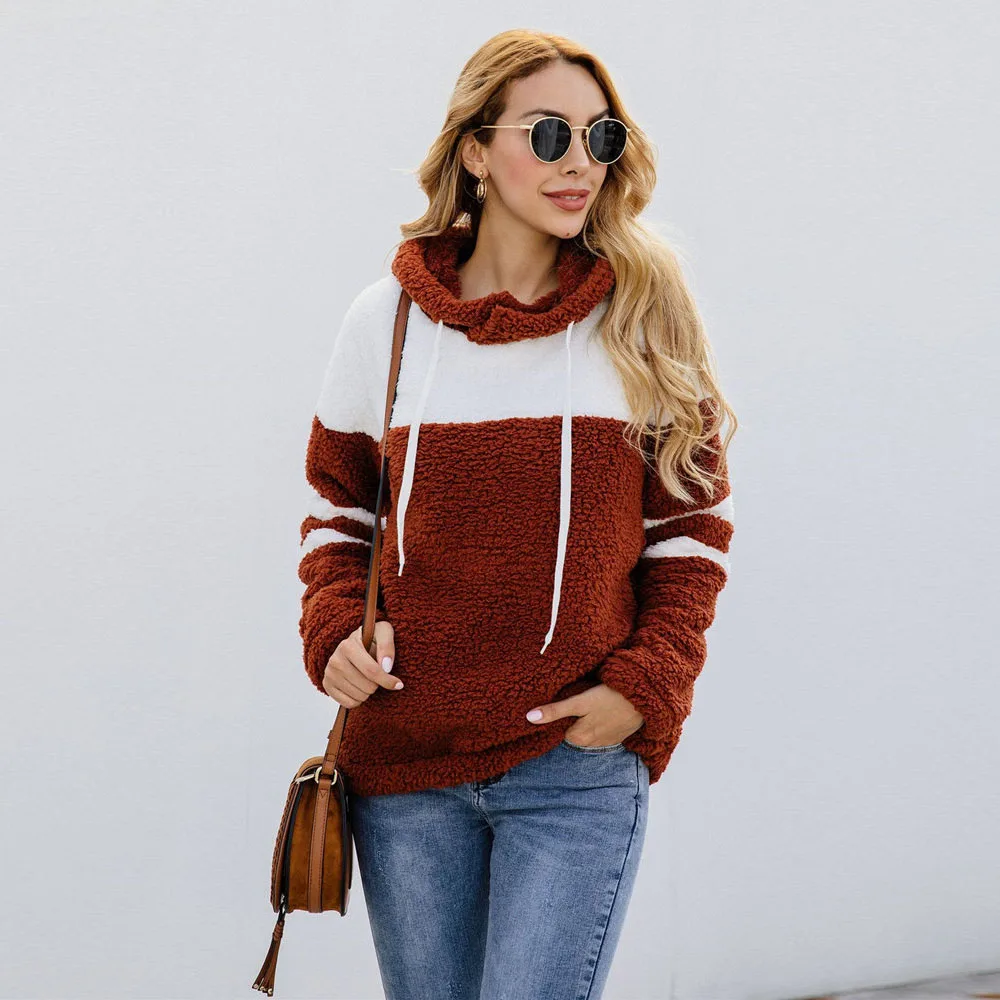 New Teddy Fleece Sweater Chic Patchwork Striped Hooded Pullovers Women Winter Fall Warm Fluffy Tops Sherpa Fleece Coats
New Teddy Fleece Sweater Chic Patchwork Striped Hooded Pullovers Women Winter Fall Warm Fluffy Tops Sherpa Fleece Coats