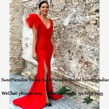Red Mermaid Evening Dress With Feather 2020 Sexy Side Split Deep V Neck Robe De Soiree Long Sweep Train Prom Dresses Gown
Red Mermaid Evening Dress With Feather 2020 Sexy Side Split Deep V Neck Robe De Soiree Long Sweep Train Prom Dresses Gown
