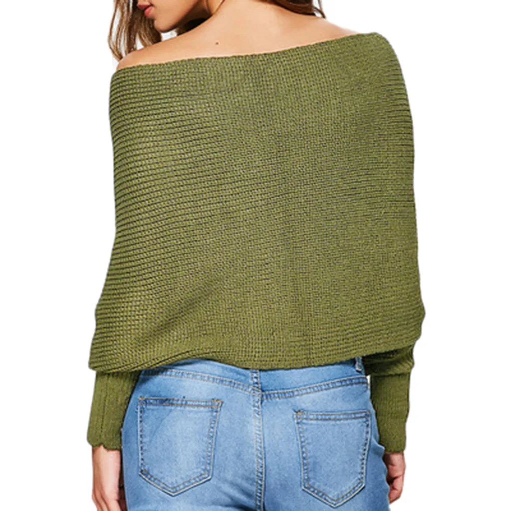 Jaycosin Fashion Casual Simple Lady Long Sleeve Cross Shoulders Cape Sweater Stylish Comfortable Soft Solid Color Blouse