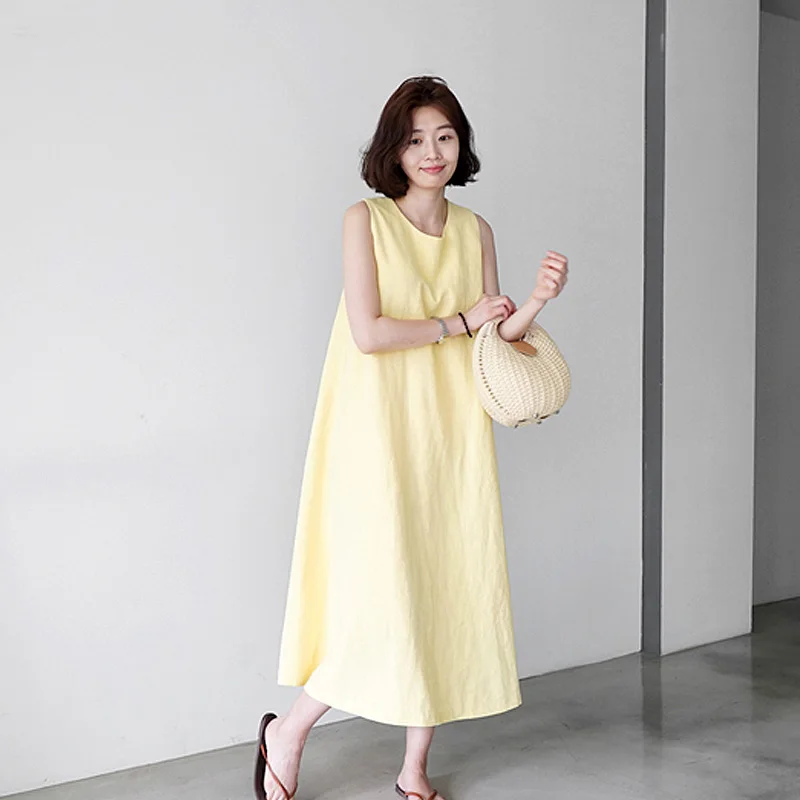 New Summer Dress Women Cotton Linen Casual Sleeveless Dresses Female Dress yellow oversize Dress Long Boho Robe Femme Vestido
New Summer Dress Women Cotton Linen Casual Sleeveless Dresses Female Dress yellow oversize Dress Long Boho Robe Femme Vestido