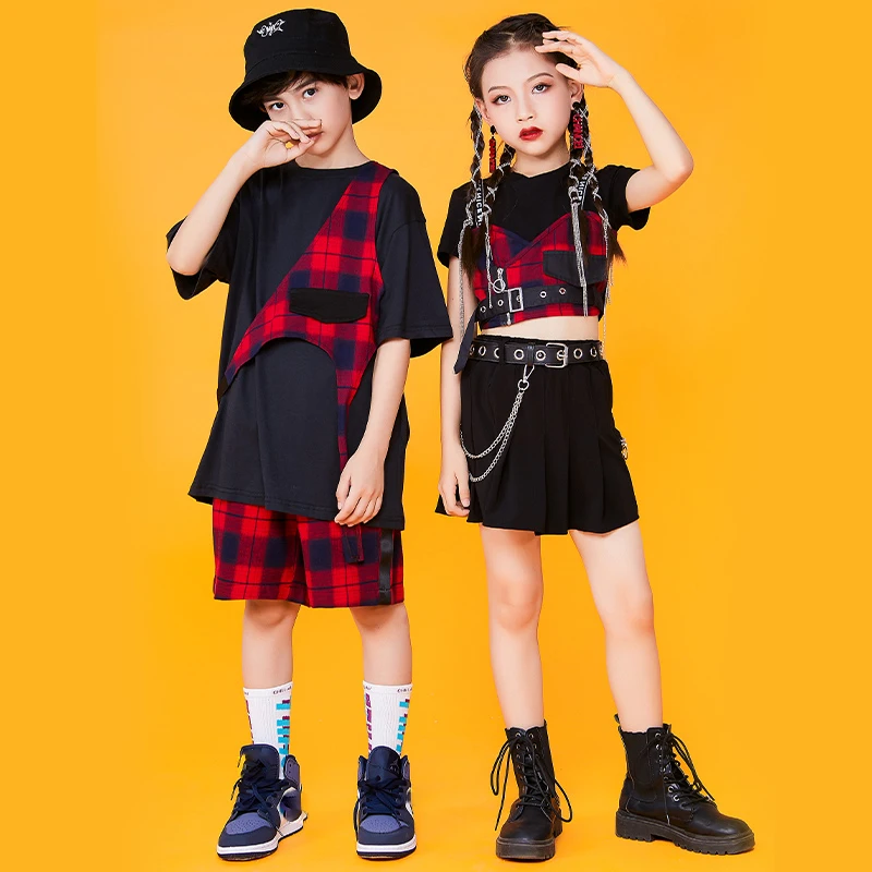 Girls Jazz Dance Costume Children'S Street Dance Clothing Red Lattice Top Hiphop Pants Ballroom Hip Hop Dance Clothing DQS7582
Girls Jazz Dance Costume Children'S Street Dance Clothing Red Lattice Top Hiphop Pants Ballroom Hip Hop Dance Clothing DQS7582