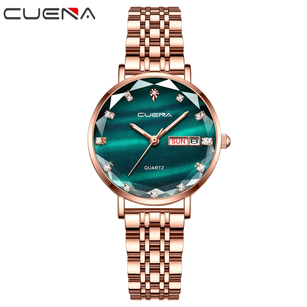 

CUENA Brand Women Simple Watches Stainless Steel Diamond Wristwatch For Women Clock Stylish Quartz Ladies Watch Reloj Mujer