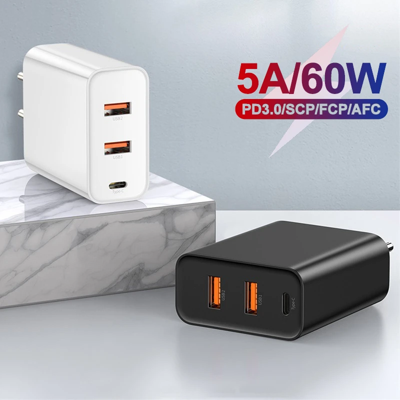 Фото Baseus 3 порта USB быстрое зарядное устройство 60W поддержка SMS - купить