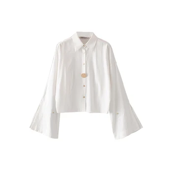 Retro western style white shirt 2019 new metal button design trumpet sleeve solid color shirt minority coat
Retro western style white shirt 2019 new metal button design trumpet sleeve solid color shirt minority coat