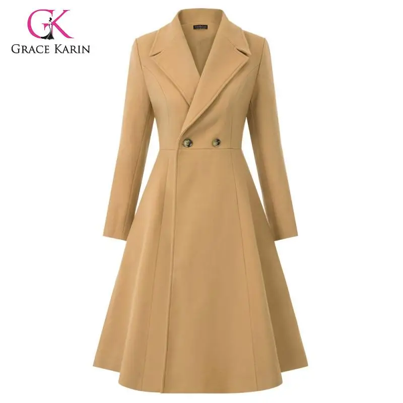 

Grace Karin 2019 Winter Wool Blends Overcoat Long Sleeve Lapel Trench Coat Women Winter Warm Long Peacoat Outwear Elegant Female