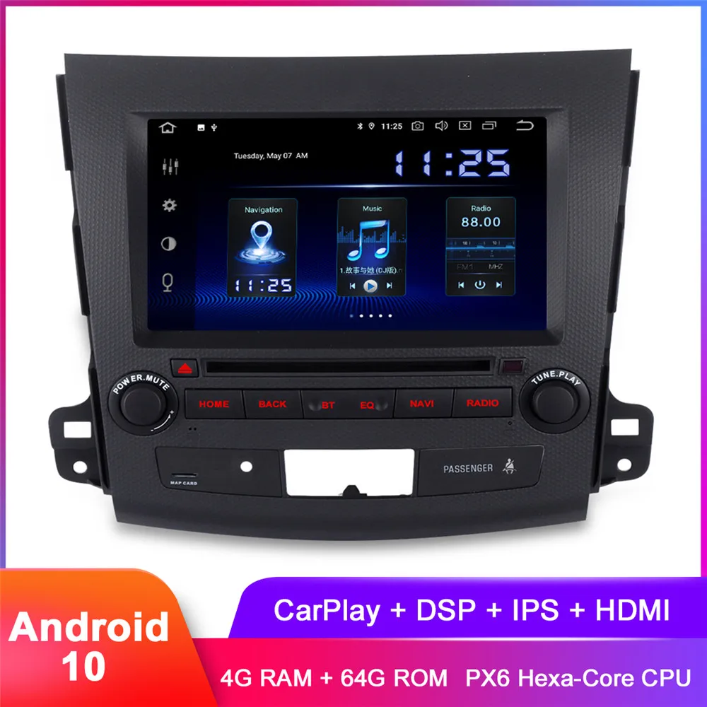 Dasaita 8 "IPS Android 10 Carplay для Outlander piergeot4007 C Cross 2007 2008 2009 2010 2011 Авто Радио стерео DSP аудио