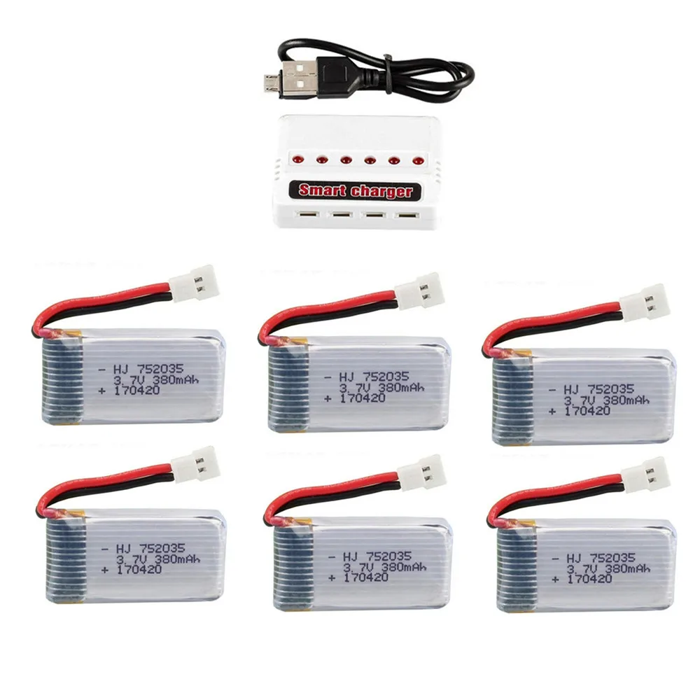 Аккумулятор lipo 3 7 в 380 мАч и зарядное устройство 6 1 для Hubsan X4 H107 H107L H107D JD385 JD388 детали