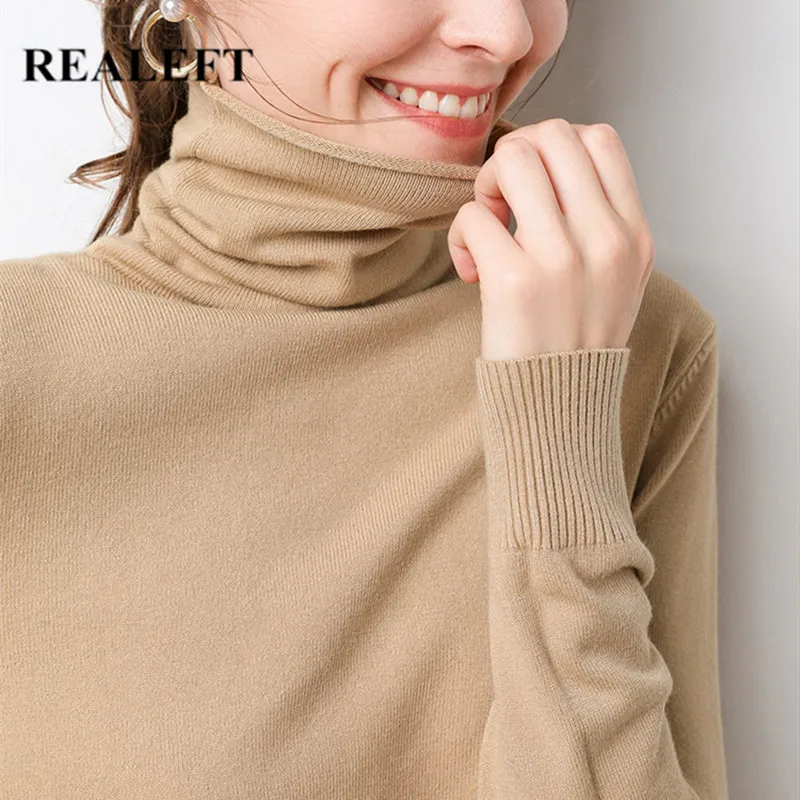 

REALEFT New 2021 Autumn Winter Knitting Turtleneck Pullovers Slim Sweater Multi Color Bottoming Long Sleeve Minimalism Sweater