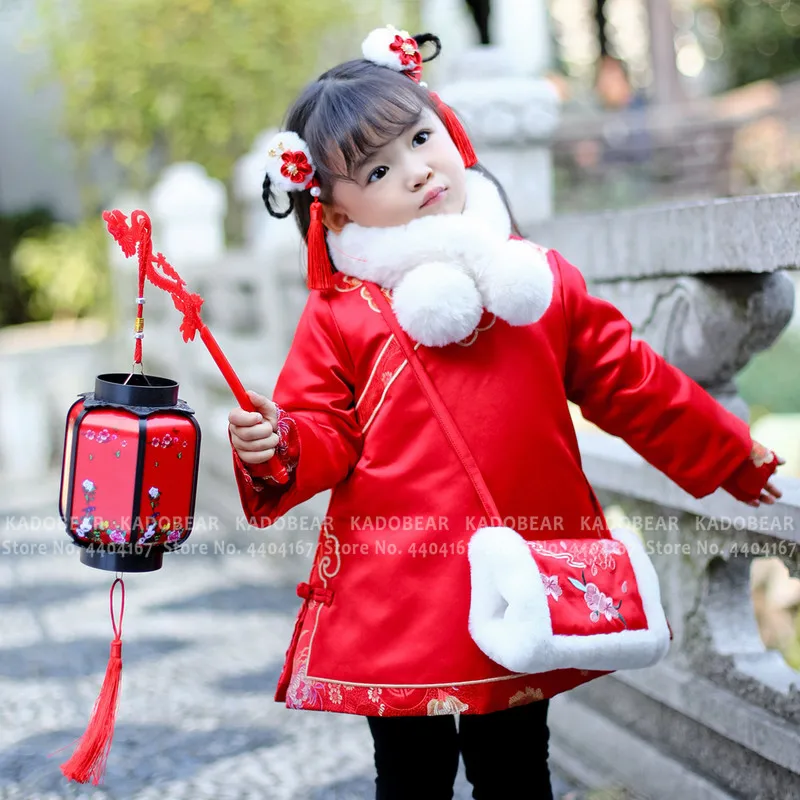 Фото Китайский традиционный зимний костюм для девочек Чонсам детское платье